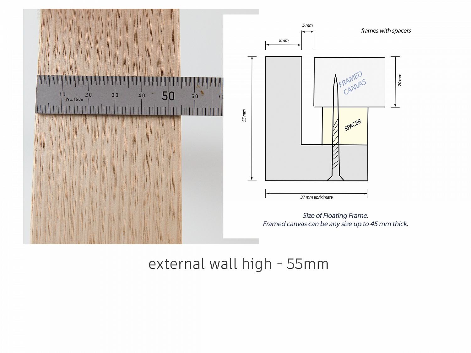 RAW OAK Timber Floating Frame, Shadow Box Frame, DIY Canvas kit, per meter | canvas_externall_wall_high_copy.jpg