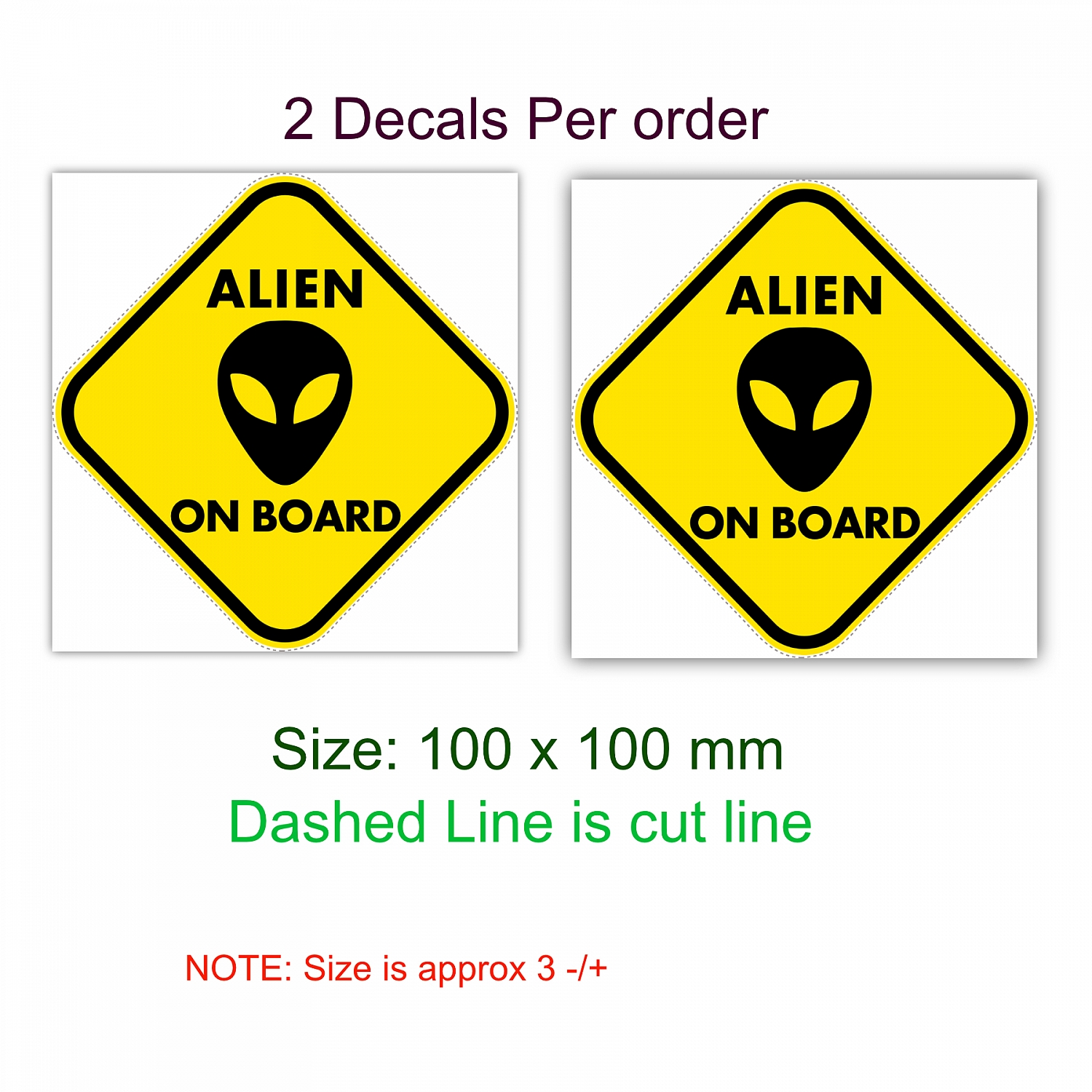 ALIEN ON BOARD 4x4 funny DECAL STICKER STANDARDS or (LAMINATED) Size: 100x100 mm | ALIEN_ON_BOARD_list.jpg