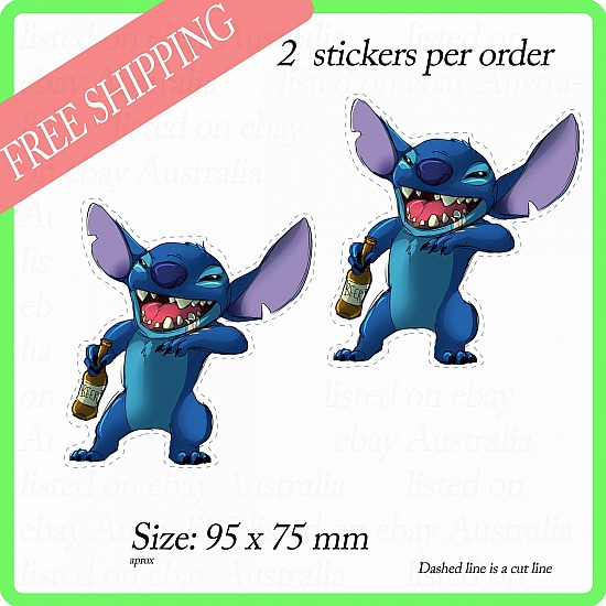 Drunk stitch, QTY 2, DECAL STICKER (LAMINATED) Die Cut for Car ,Ute, Caravan