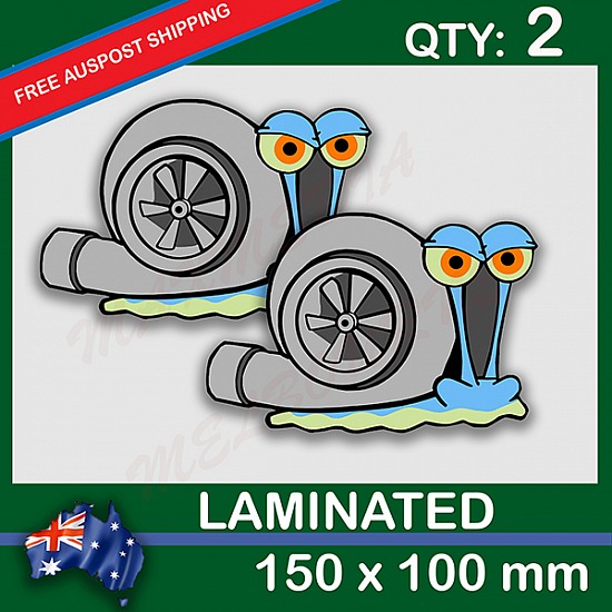 Gary Turbo Snail, QTY 2, DECAL STICKER (LAMINATED) Die Cut for Car ,Ute, Caravan, 4x4